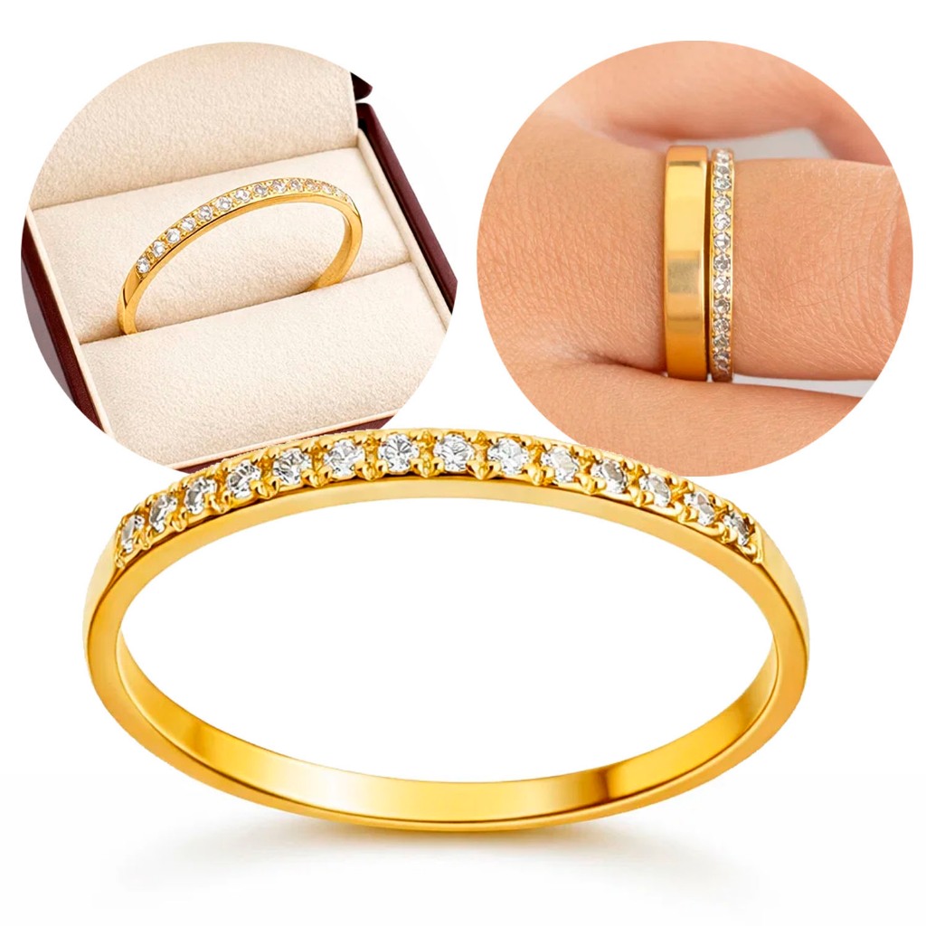 Aparador de Aliança em Moeda Antiga Dourado com Zircônias Cravejadas em Oferta na Shopee