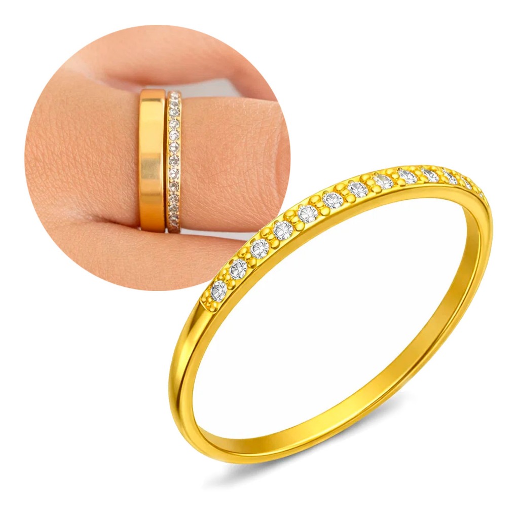 Aparador de Aliança em Moeda Antiga Dourado com Zircônias Cravejadas Delicado em Oferta na Shopee