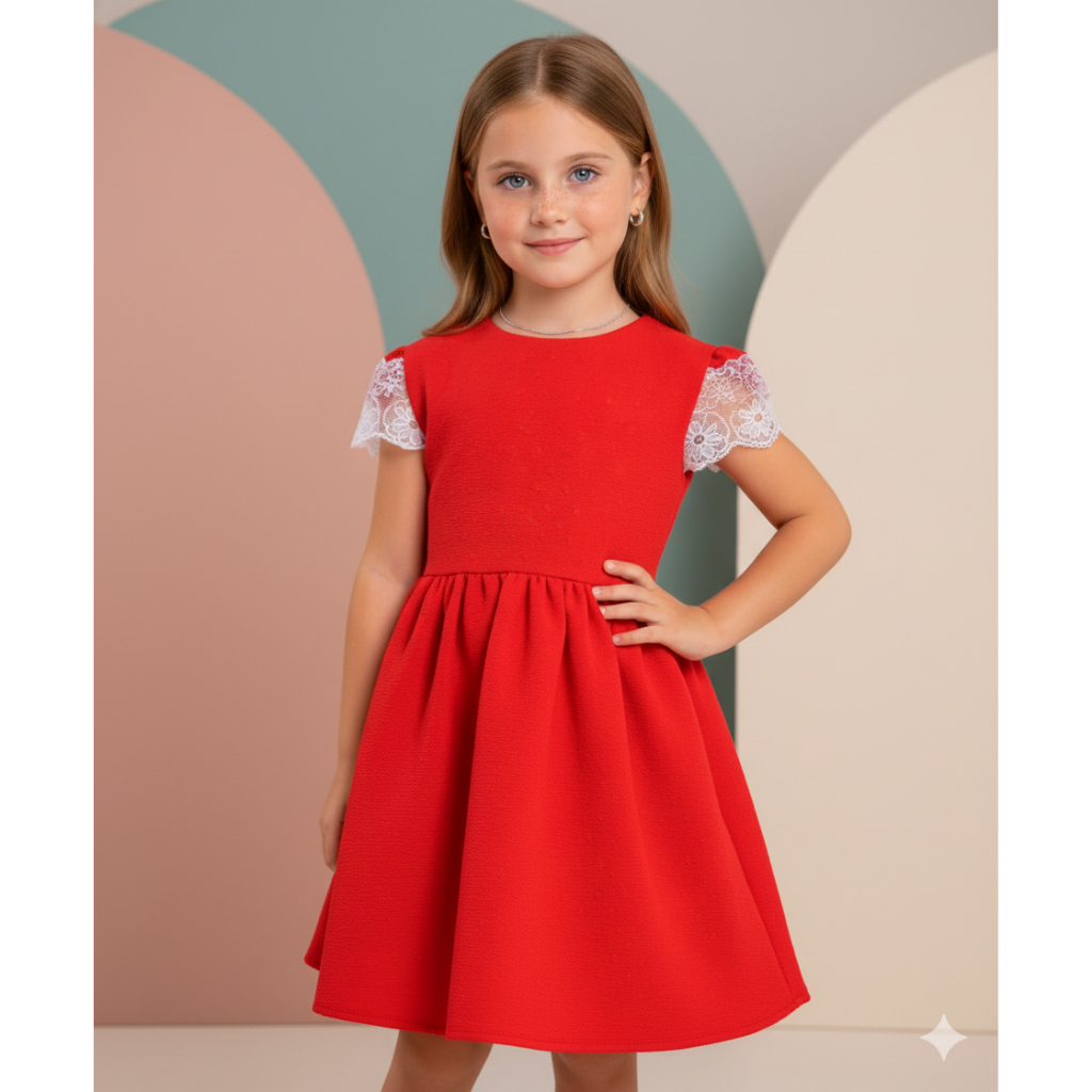 Vestido De Menina Natal Renda Ano Novo Costa Nua Ajustável Laço Luxo Festa Rodado Presente Infantil