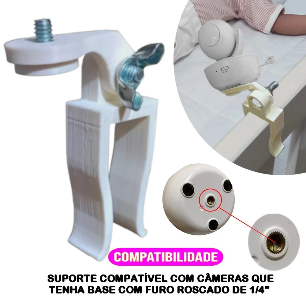 Suporte Articulado de Berço p/ Câmera Babá Eletrônica TakTark Modelo BM915 BM811 e BM812 Com Rosca