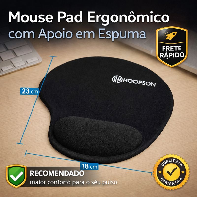 Mouse Pad Ergonômico Preto com Apoio para Pulso em espuma Revestido de Tecido super confortável em Oferta na Shopee