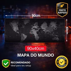 Mouse Pad Gamer Grande 90x40cm Mapa Mundi Camuflado Borda Costurada Antiderrapante