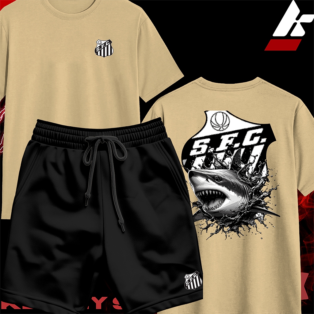 KIT Camisa Streetwear 100% Algodão e Bermuda Mauricinho Estampa ST TUBARÃO — imagem 2 de 2