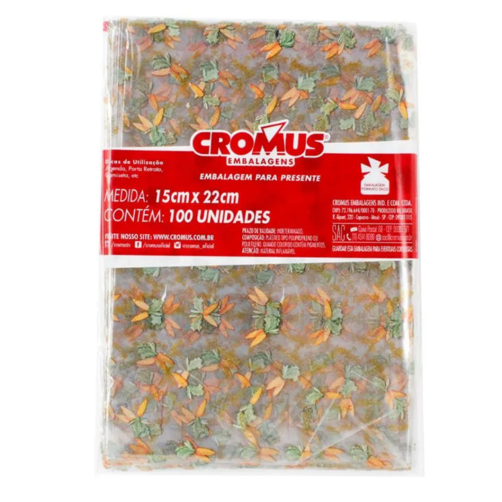 100 un Saquinho Páscoa Cromus 15x22 cm Transparente Coelho Chocolate Cenoura Estampas Vari...