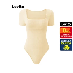 Lovito Body com Decote Quadrado e Manga Curta Basico Feminino BSNS56EX476
