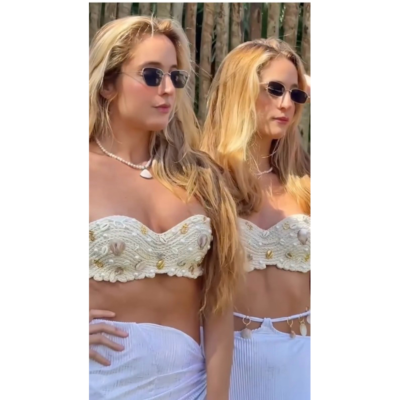 Top Artesanal em Crochê Feminino com Pérolas e Conchas | Top Verão Praia Boho Feito à Mão boho chic