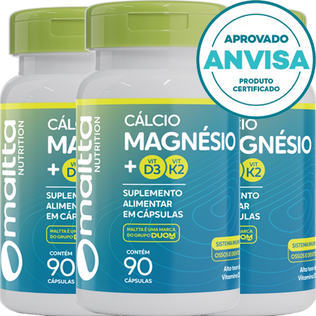 KIT 3x Cálcio + Magnésio + Vitamina K2 + Vitamina D3 - 90 Cápsulas 680mg - Duom em Oferta na Shopee