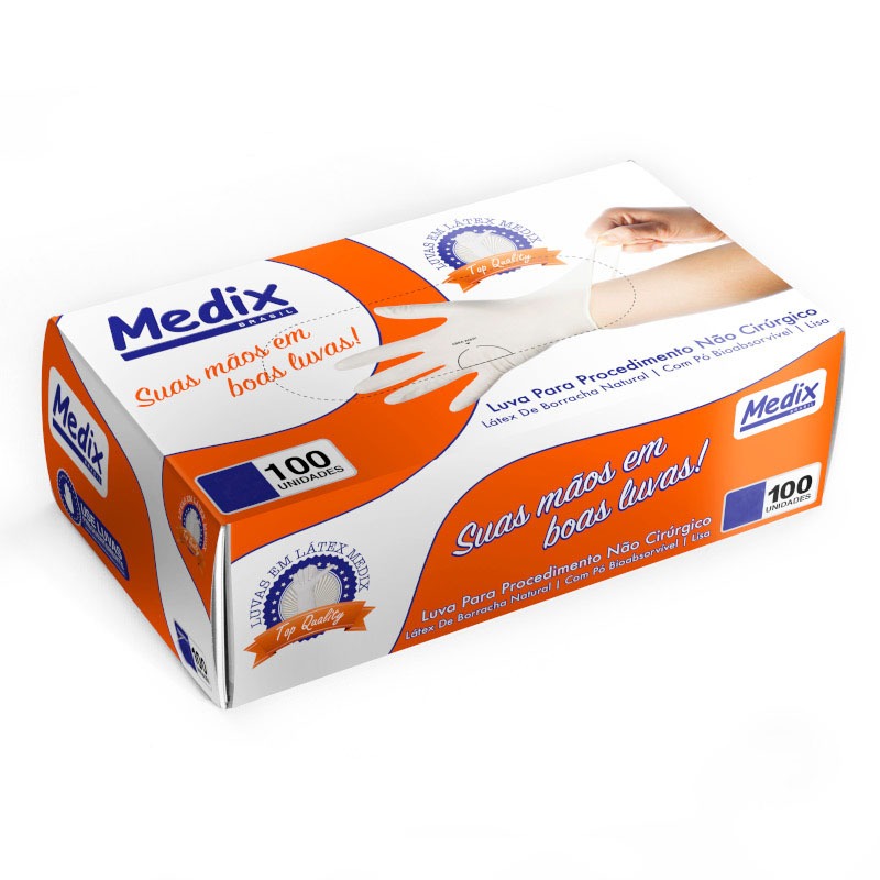 Luva Látex Para Procedimento Não Cirúrgico C/Pó - 100UN - MEDIX