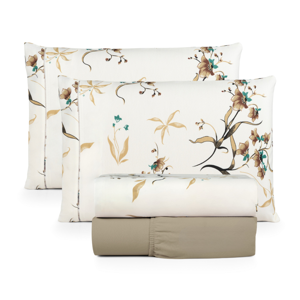 Jogo de lençol 100% Algodão Percal 180 fios Com Ponto Palito Estampado em Oferta na Shopee