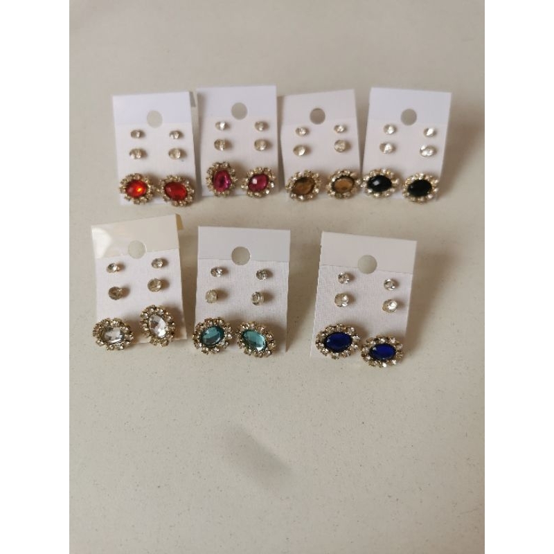 💎 KIT 3 PARES Brincos Ponto de Luz + Oval com Borda de Strass Dourado Luxo Clássico Cores da Pedra B23600070-17 Dourada