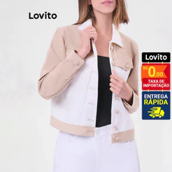 Lovito Jaqueta Sarja Bicolor Feminina Basica JKB24BRL053
