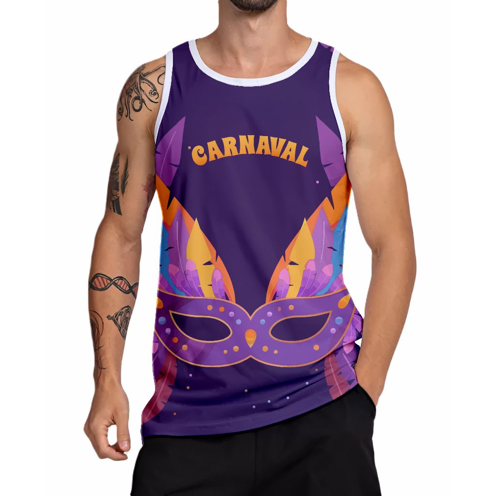 Camiseta Sem manga Abadá Poliéster - Carnaval Roxa Máscara