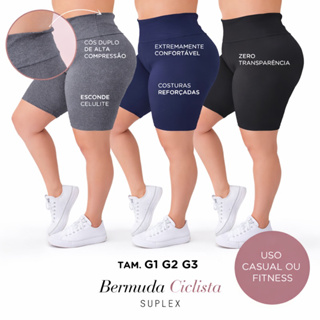 Kit 3 Bermudas Plus Size Feminina Suplex Cintura Alta em Oferta na Shopee