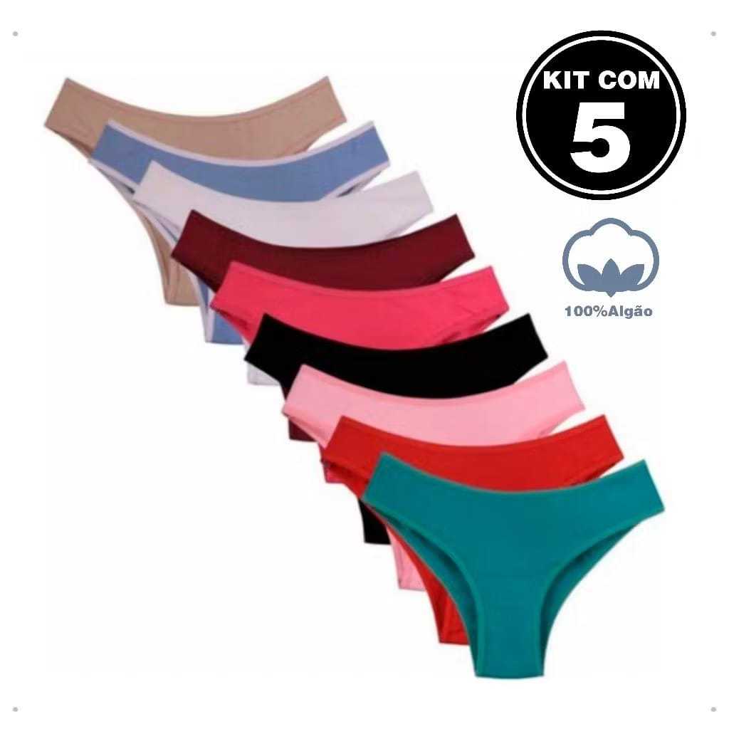 Kit 05 Calcinhas Femininas Algodão cotton Premium Super Conforto