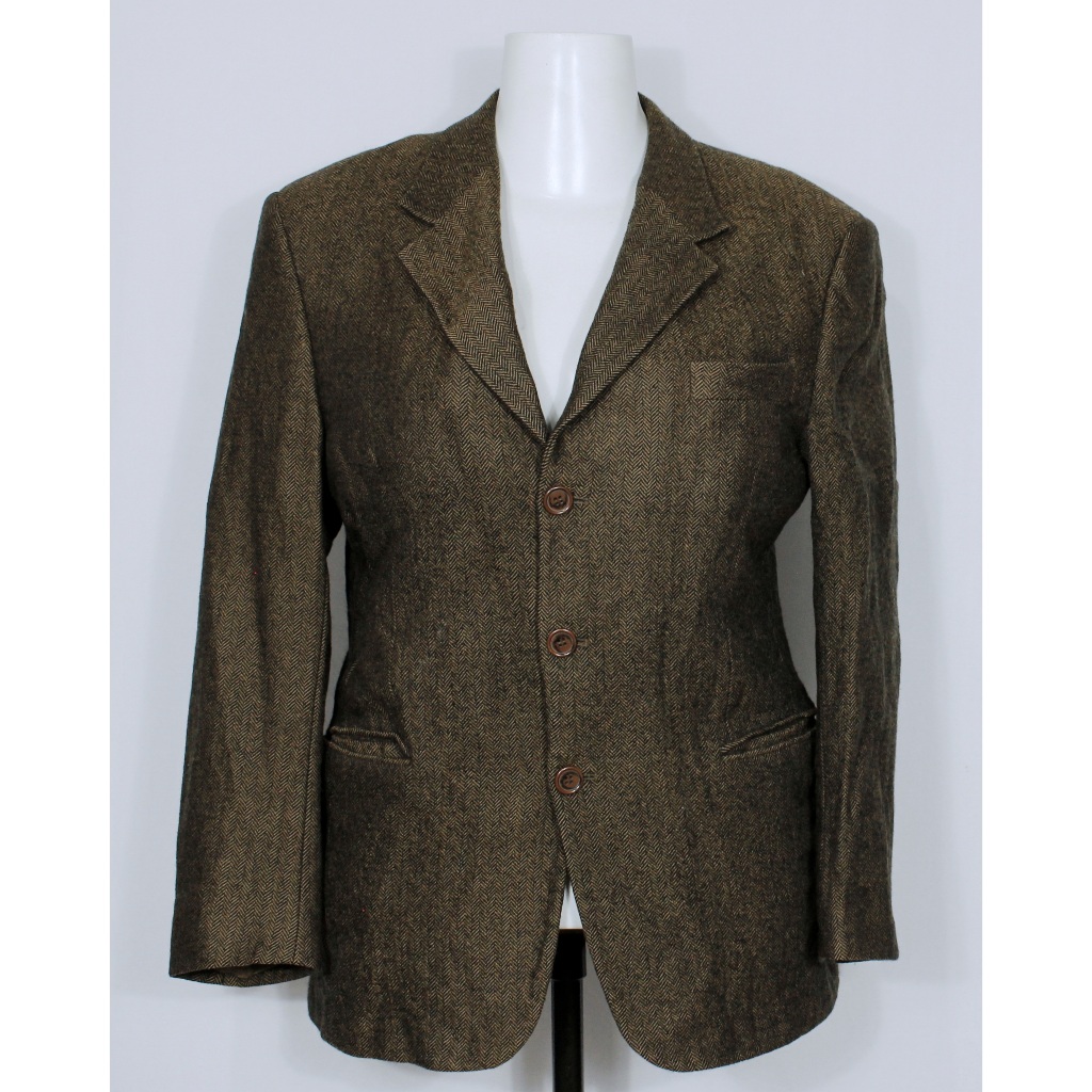 Blazer social alfaiataria masculina lã batida marrom e preto - Tamanho 52 M - Ref. 5141 (brechó)