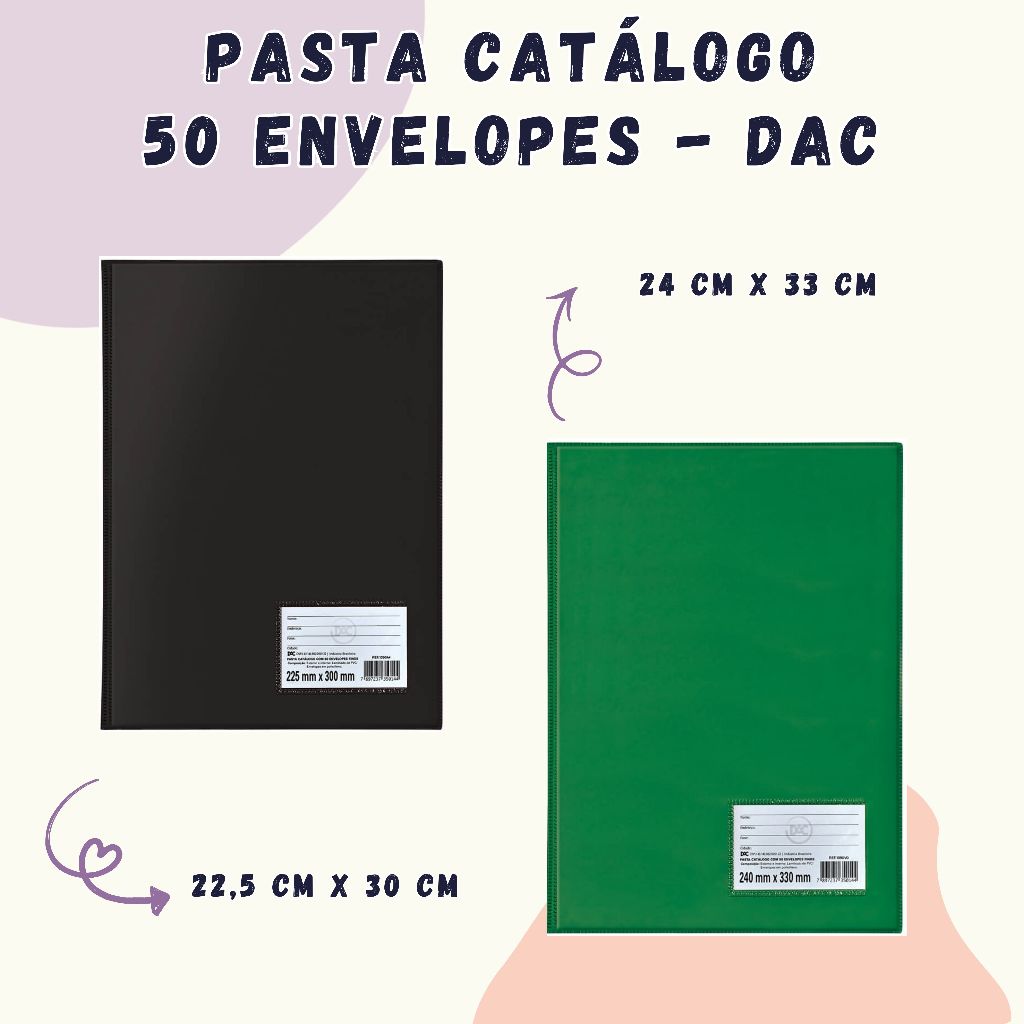 Pasta Catálogo A4 Preta - Ofício Verde - 50 envelopes - DAC