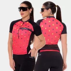 Camisa de Ciclismo Feminina Camiseta Rosa Manga Curta Roupa Bike Pedal Mtb