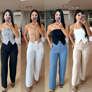 Calça Pantalona Wide Leg Cintura Alta Alfaiataria Premium em Oferta na Shopee