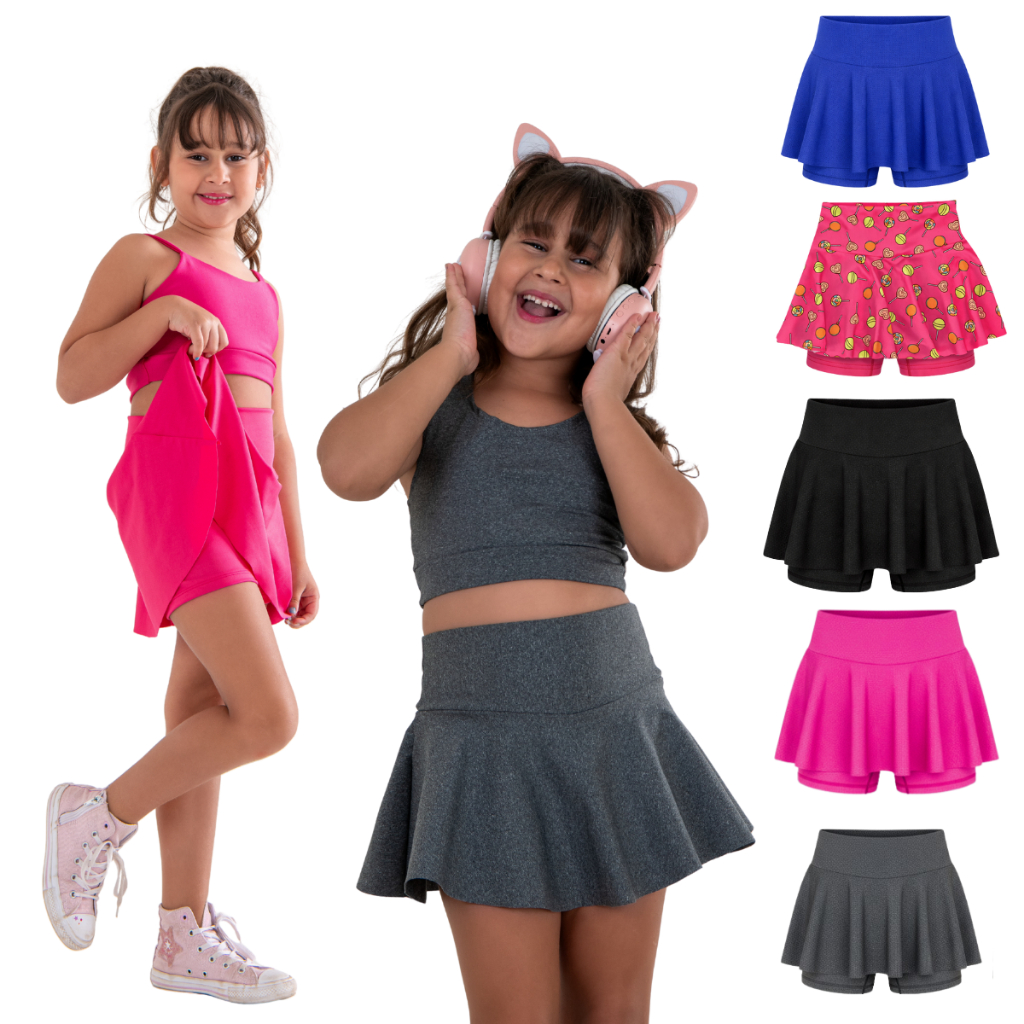 Kit 2 Short Saia Legging Infantil  Esportes Dança Escolar Para Meninas