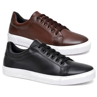 Kit 2  Pares Tênis  Masculino Preto e Marrom Casual com Cadarço Sola Reta Leve em Oferta na Shopee