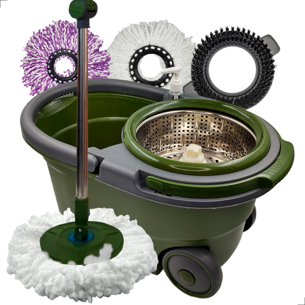 Mop Giratório Cesto Inox Com Rodas 16L+ 4 Refis Limpeza Esfregão INMA Esfreguette Cuidado da Casa
