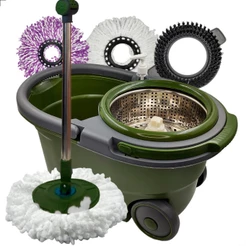 Mop Giratório Cesto Inox Com Rodas 16L+ 4 Refis Limpeza Esfregão INMA Esfreguette Cuidado da Casa