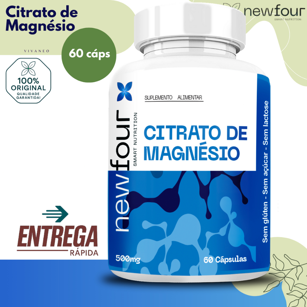 Citrato de Magnésio 500mg 60 Cápsulas Função Muscular e Intestinal - New Four em Oferta na Shopee