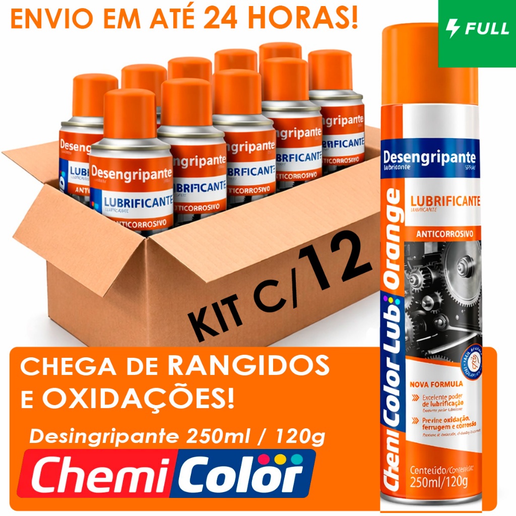 Kit Desengripante Spray Óleo Antiferrugem Anticorrosivo 250ML ATÉ 12 Unidades Chemicolor em Oferta na Shopee