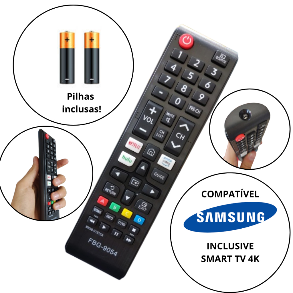 Controle para TV Samsung Smart TV 4k com tecla Netflix Hulu Amazon Prime Video