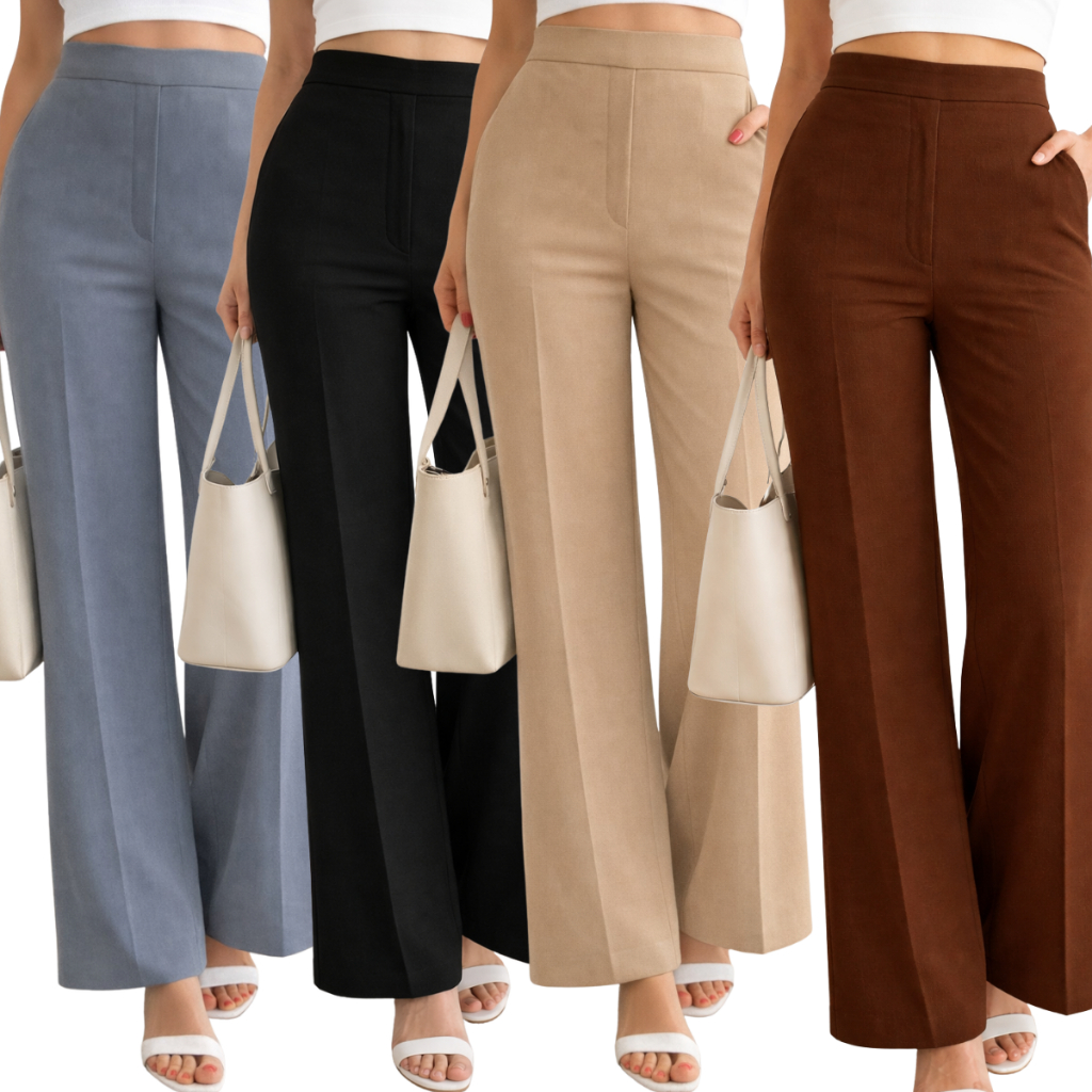 Calça Alfaiataria Feminina Cinto Cintura Alta Com Zíper Na Lateral