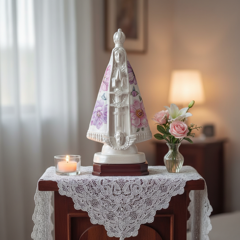 Nossa Senhora Aparecida Decoração Rosas Delicadas/Delicadas/Lembrança de casamento e batizado