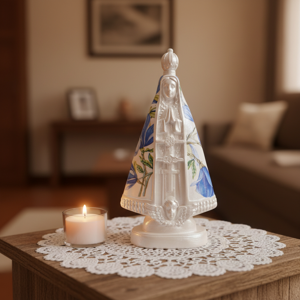 Nossa Senhora Aparecida 20cm Delicada em Decoupagem Azul / Lembrança de casamento / Lembrança de batizado/ Decoração