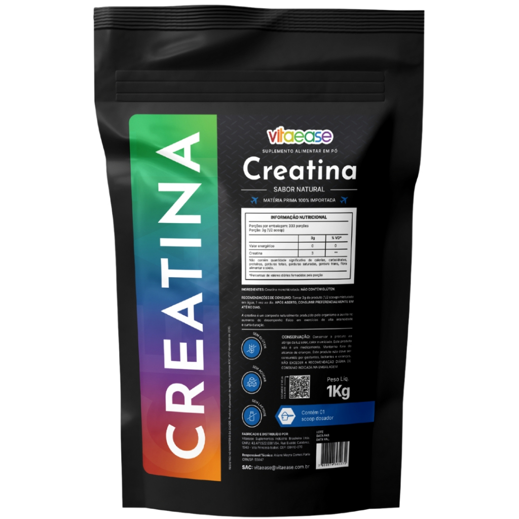 Creatina Vitaease | Suplemento Alimentar em Pó | Uso Adulto