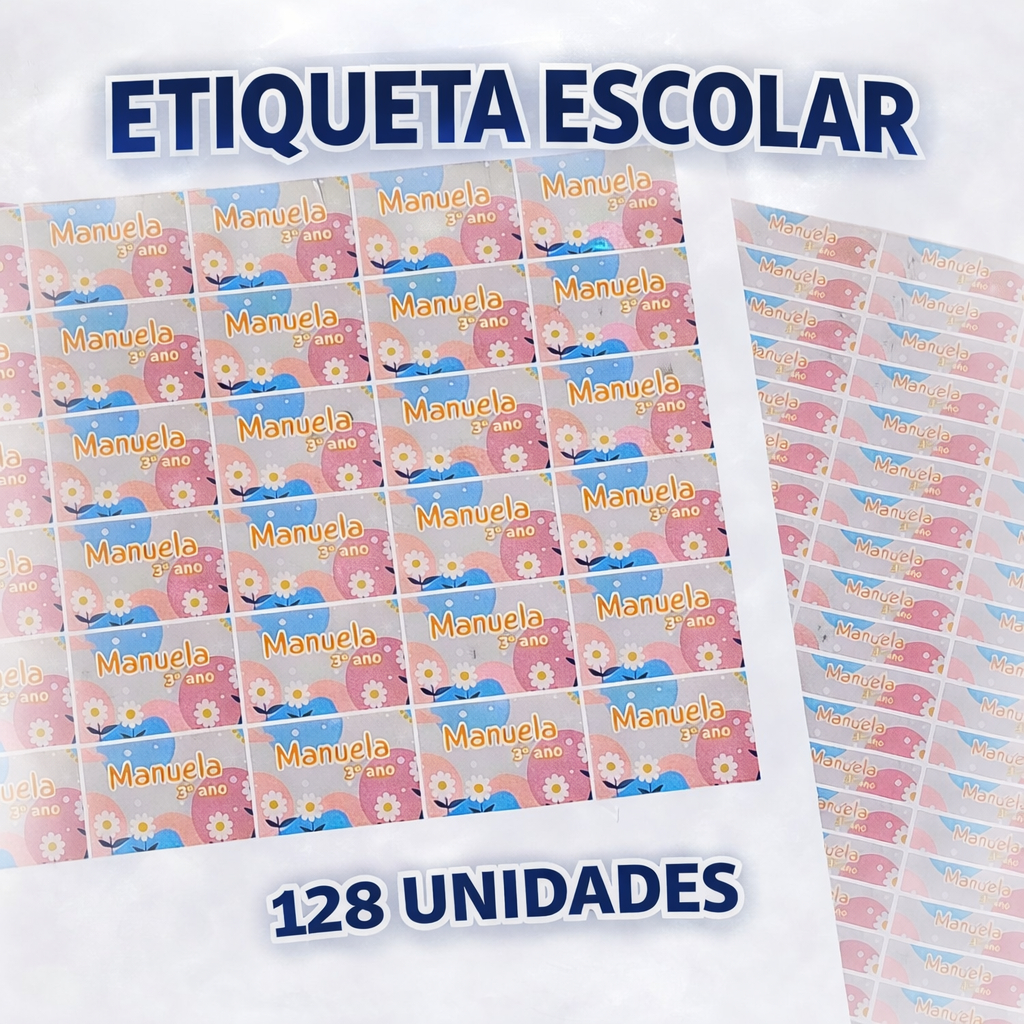 Etiqueta Escolar Personalizada | Kit com 128 unidades | Material Escolar Personalizado