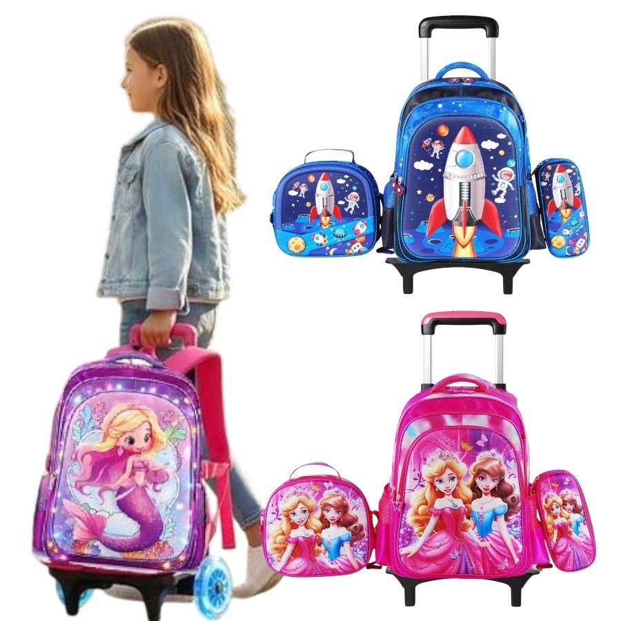 Mochila Rodinha Infantil Escolar Reforçada crianças menino menina, carrinho e mochila com LED
