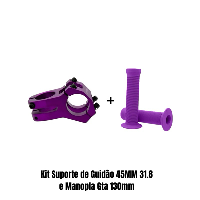 Kit Mesinha Curta Suporte de Guidão 45MM e Manopla Silicone 13Cm Bicicleta Bike Modelo Gios Hupi Freeride BMX Grau