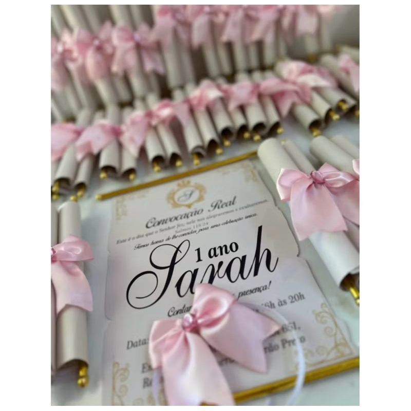 100 Convites pergaminhos para aniversário 15 anos/ 1 aninho/ festa realeza/ convite personalizado convite personalizados