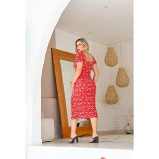 Vestido Feminino Anarruga Midi Floral Drees com manga moda gringa com Lycra em Oferta na Shopee