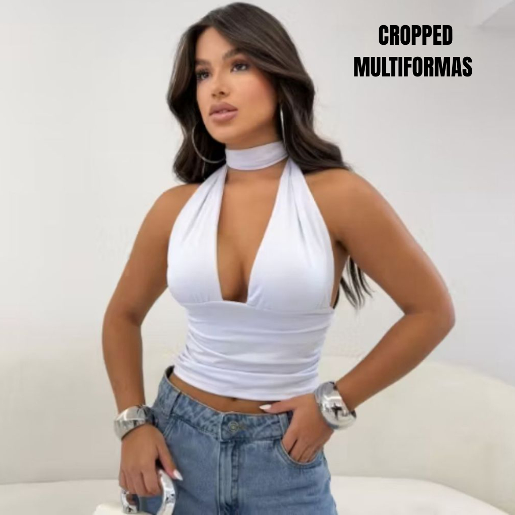 Cropped Multi Forma Top Faixa com Amarração Frente Única Blogueira Suplex Decotado Moda Gringa