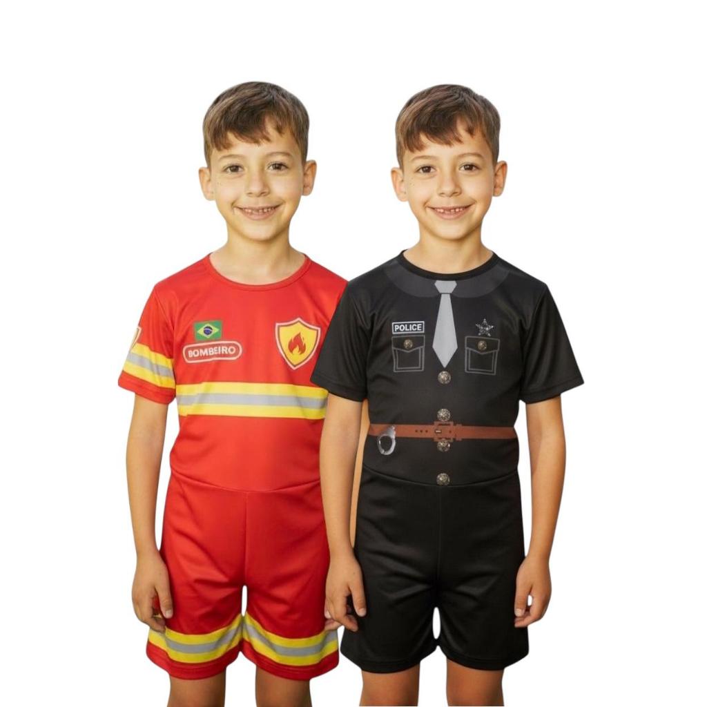 Fantasia Infantil Policial e Bombeiro  Kit Herói  pronta entrega promoção