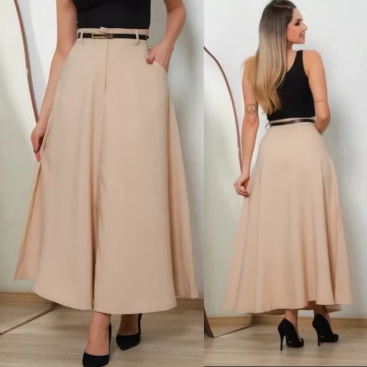 Saia Longa Feminina Alfaiataria Moda Evangélica Casual Básica Inverno Cintura Alta