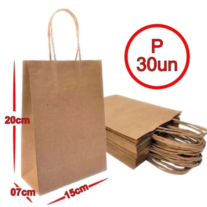 Sacola De Papel Kraft Natural P 15x20x07cm 30 Unidades em Oferta na Shopee
