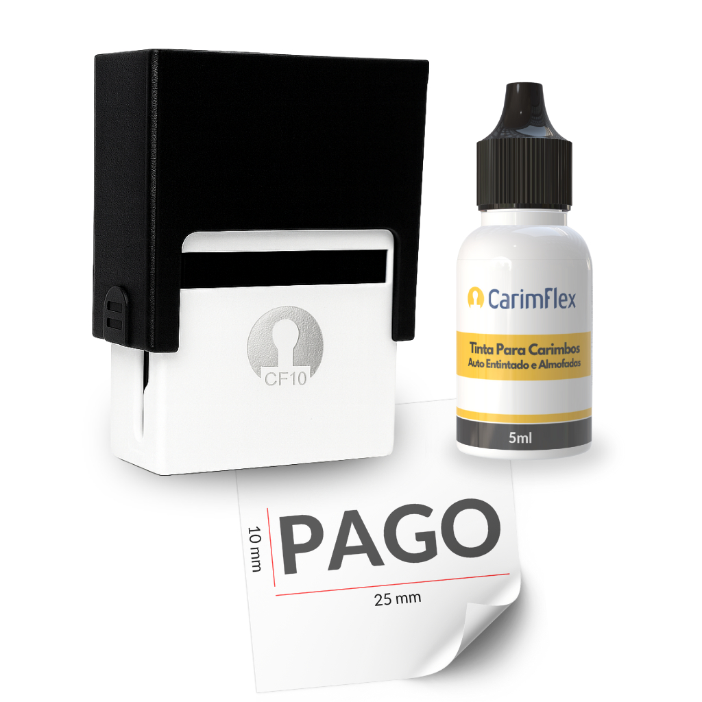 Carimbo Pago Preto + Tinta 5 ml- para Carimbo Carimflex