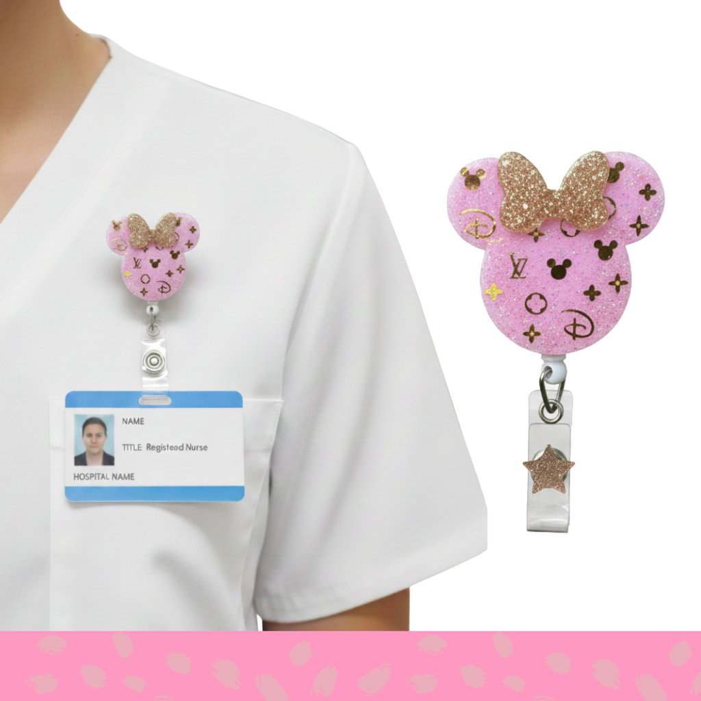 Porta Crachá de Luxo Mickey Minnie em resina - Roller Clip Button de Resina Epóxi
