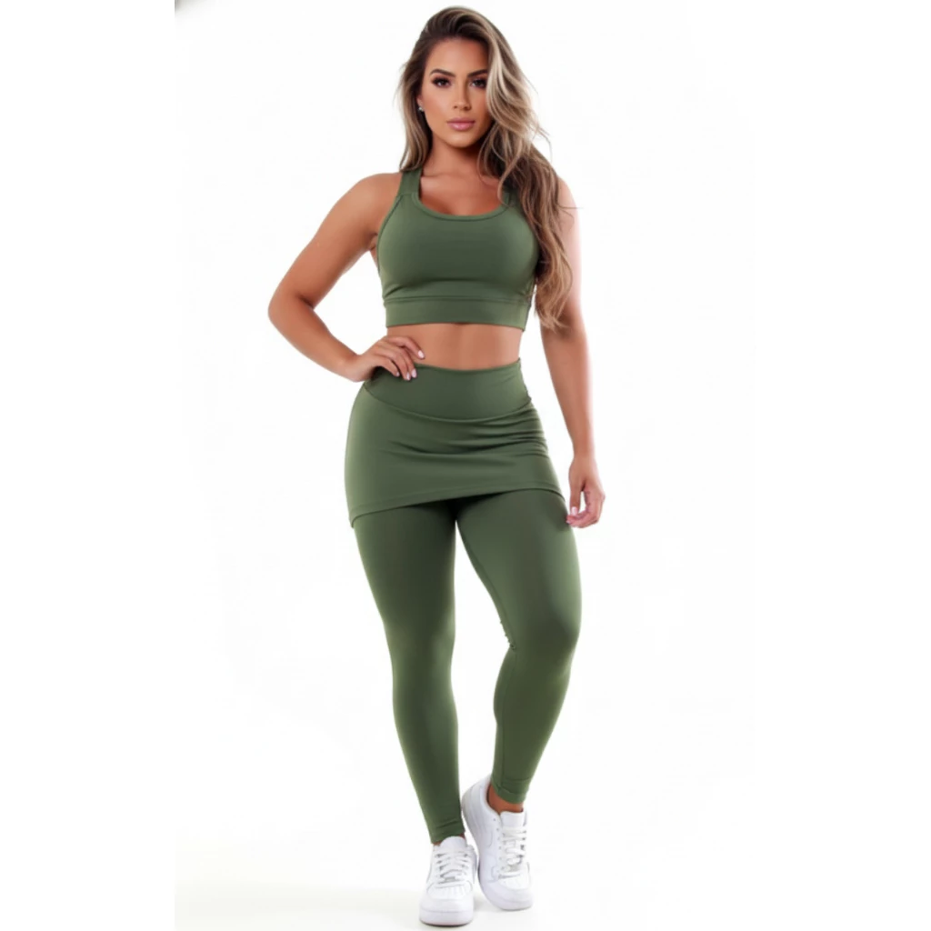 1 Conjunto Fitness Legging Tapa Bumbum  e Top Roupas Para Academia A15