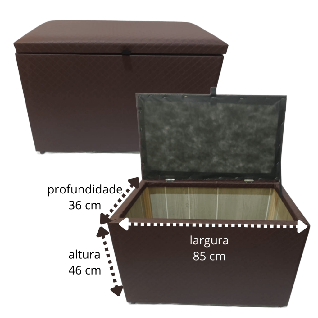 Puff Baú Retangular em Corino com Pé de Cama - Organizador Prático 90x45x42cm