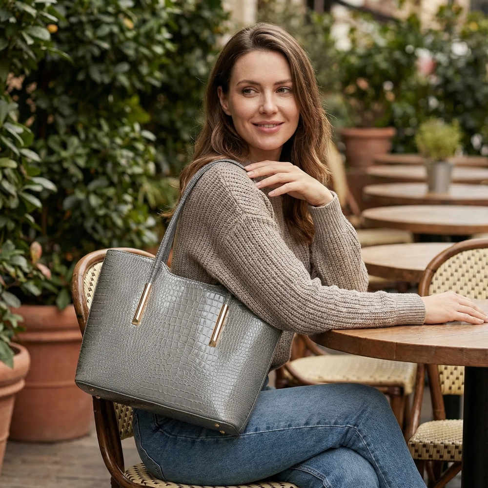 Bolsa tote laytonvivian Alta Qualidade em Couro crocodilo de grande capacidade nova moda casual feminina bolsa de ombro