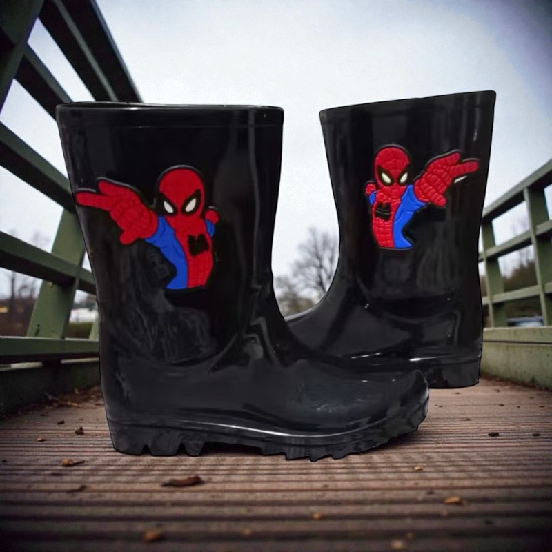 Galocha Infantil Masculina Homem-Aranha Bota de Chuva Cano Alto, Impermeável Antiderrapante | Menino Marvel