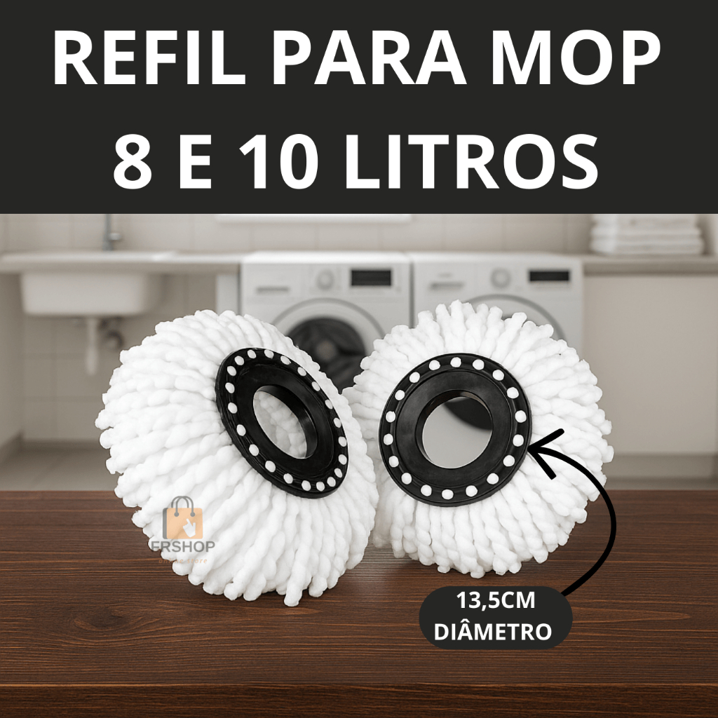 Kit Refil Microfiba Para Mop 8 Litros Giratório 13,5 cm Balde Esfregão