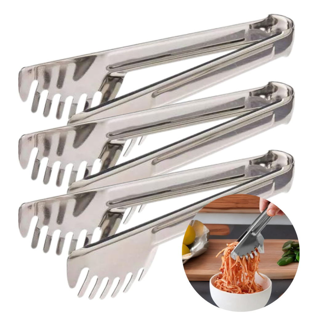 Pegador Universal Serrilhado 20cm Aço Inox Massa Salada Pão Petiscos Frios Carne Cozinha Buffet Bar
